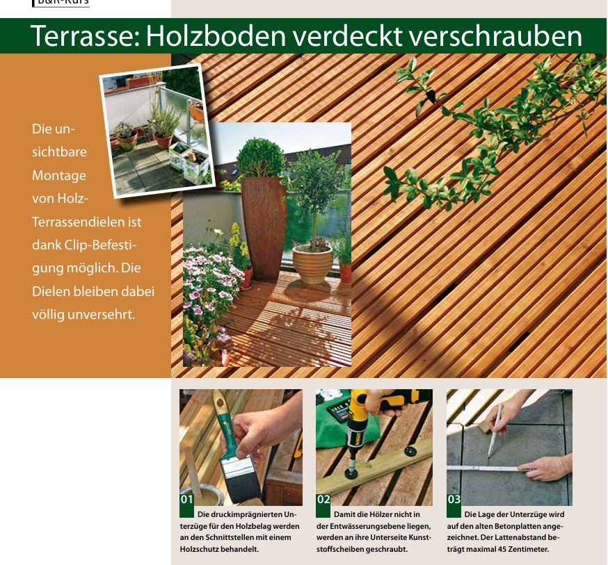 Unsichtbare Montage von Holz-Terrassendielen 18 Terrasse Holzboden verdeckt verschrauben