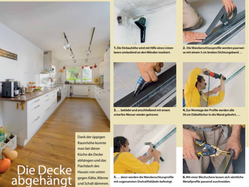 Bildergalerie zur Schritt für Schritt Anleitung, wie eine Decke abgehängt wird.