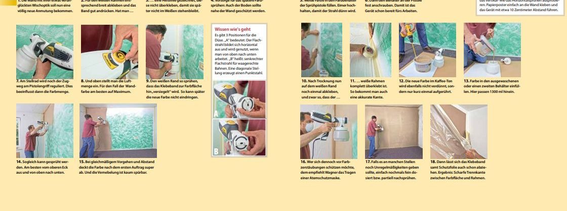 DIY Anleitung zum Besprühen der Wand mit neuer Farbe, mit Bildern und schriftlicher Anleitung