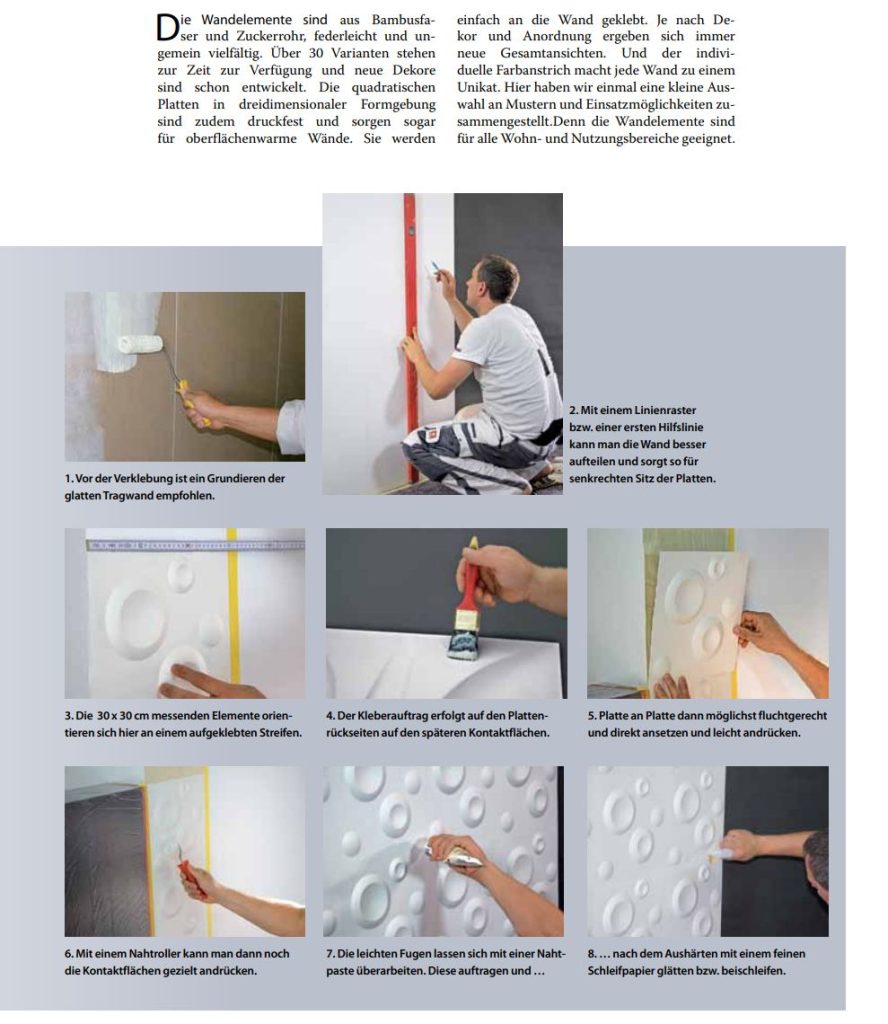 DIY Anleitung, um Paneele mit 3D Effekt an der Wand anzubringen. Bilder und schriftliche Beschreibung sind vorhanden.