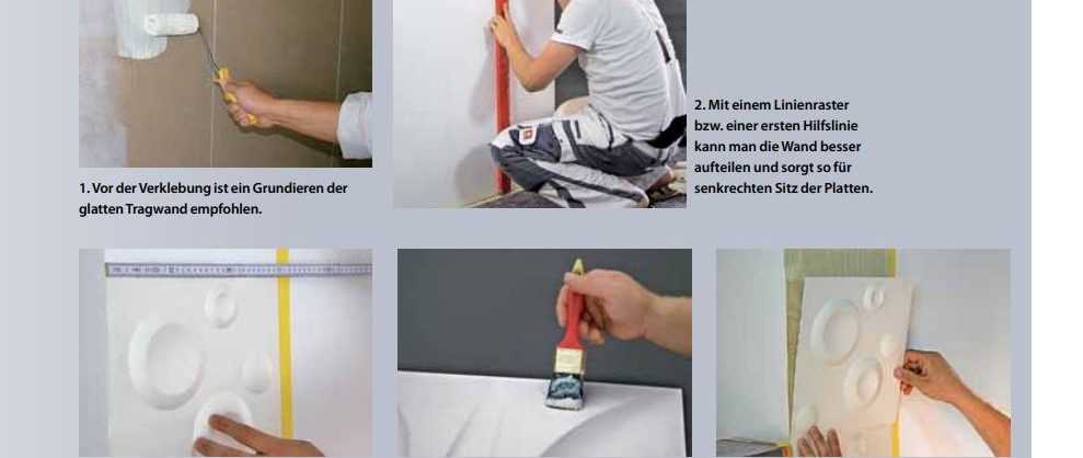 DIY Anleitung, um Paneele mit 3D Effekt an der Wand anzubringen. Bilder und schriftliche Beschreibung sind vorhanden.