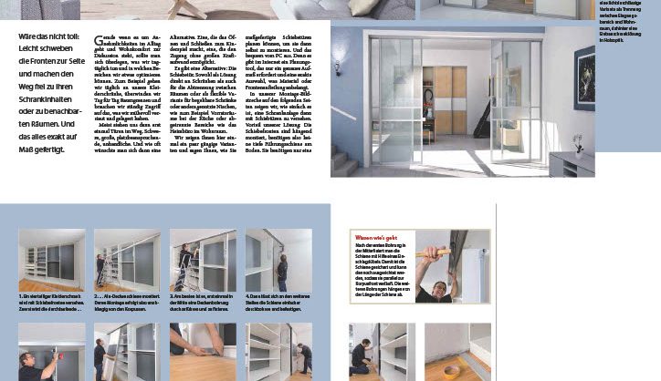 DIY Anleitung zum Einbau von Schiebetüren mit Bildern und schriftlicher Beschreibung.