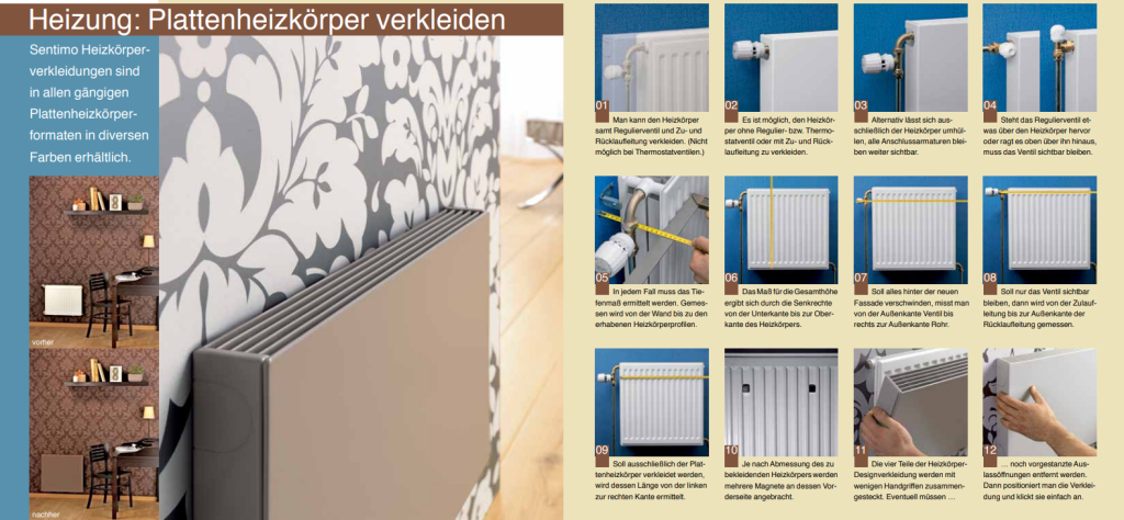Galerie mit Anleitungsbildern um einen Plattenheizkörper zu verkleiden.