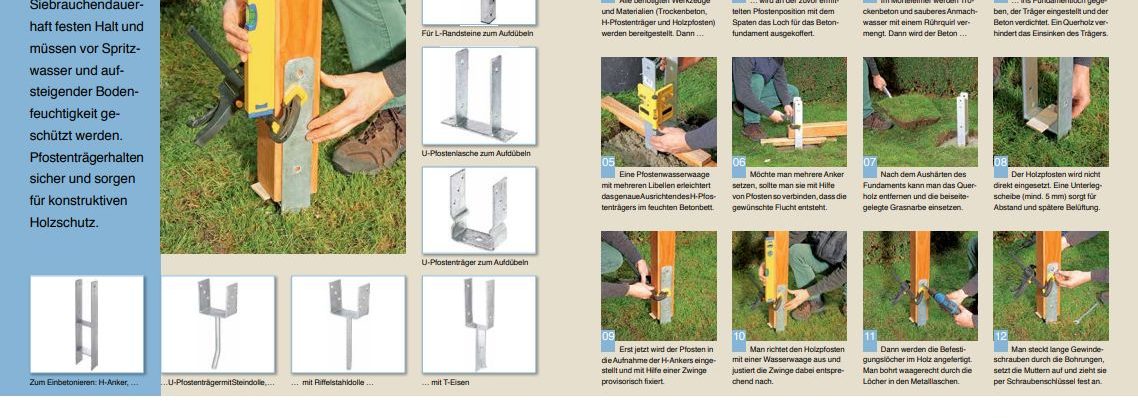 DIY Anleitung zum Setzen eines Holzpfostens mit Bildern und schriftlicher Anleitung.