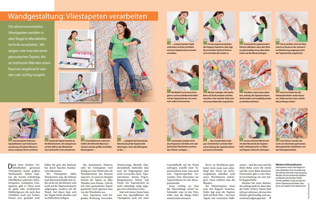 DIY Anleitung zum Anbringen von Vliestapeten mit Bildern und schriftlicher Anleitung