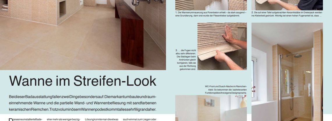 DIY Anleitung zum Fliesen einer Wanne mit Streifenfliesen, mit Bildern und schriftlicher Beschreibung