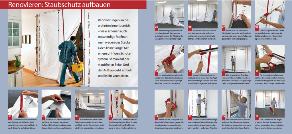 Titelbild Beitrag Staubschutz mit mehreren Bildern und Untertiteln zum Ablauf.
