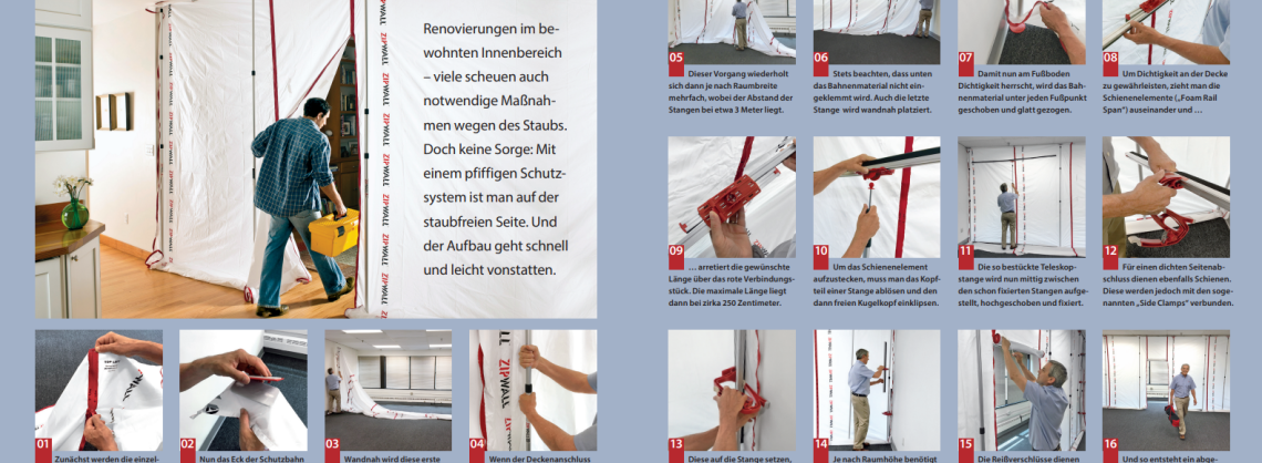 Titelbild Beitrag Staubschutz mit mehreren Bildern und Untertiteln zum Ablauf.