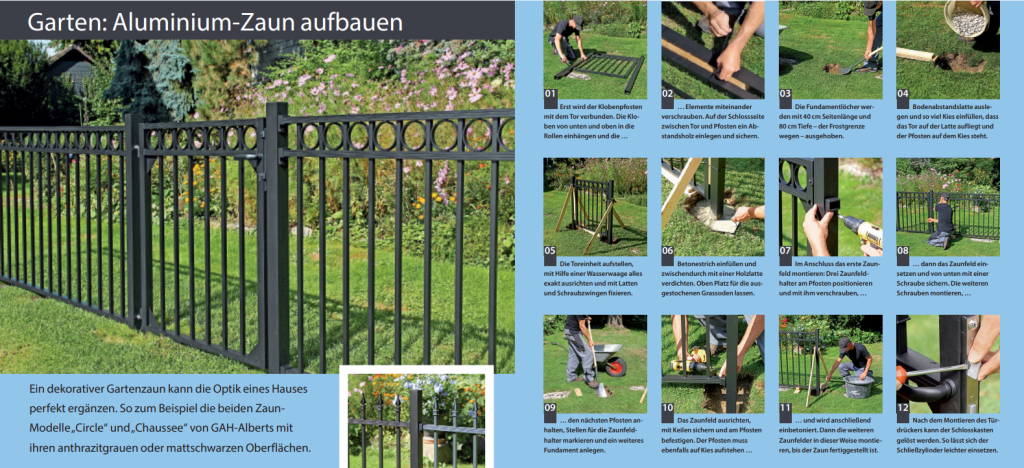 Bildergalerie zur Schritt für Schritt Anleitung, wie Sie einen Gartenzaun anlegen.