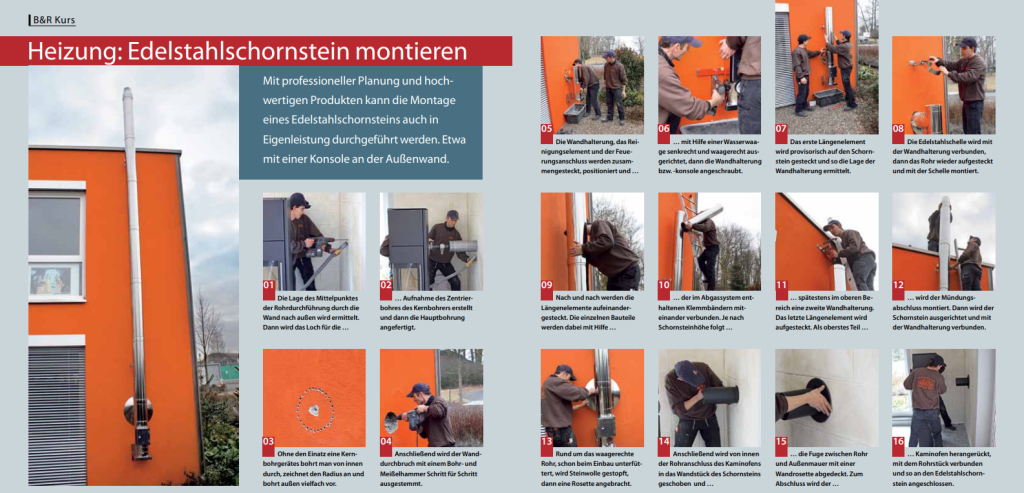 Bildergalerie zu einer Schritt für Schritt Anleitung für die Montage eines Edelstahlschornstein