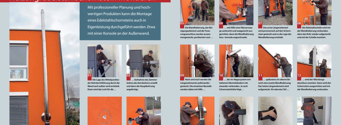 Bildergalerie zu einer Schritt für Schritt Anleitung für die Montage eines Edelstahlschornstein