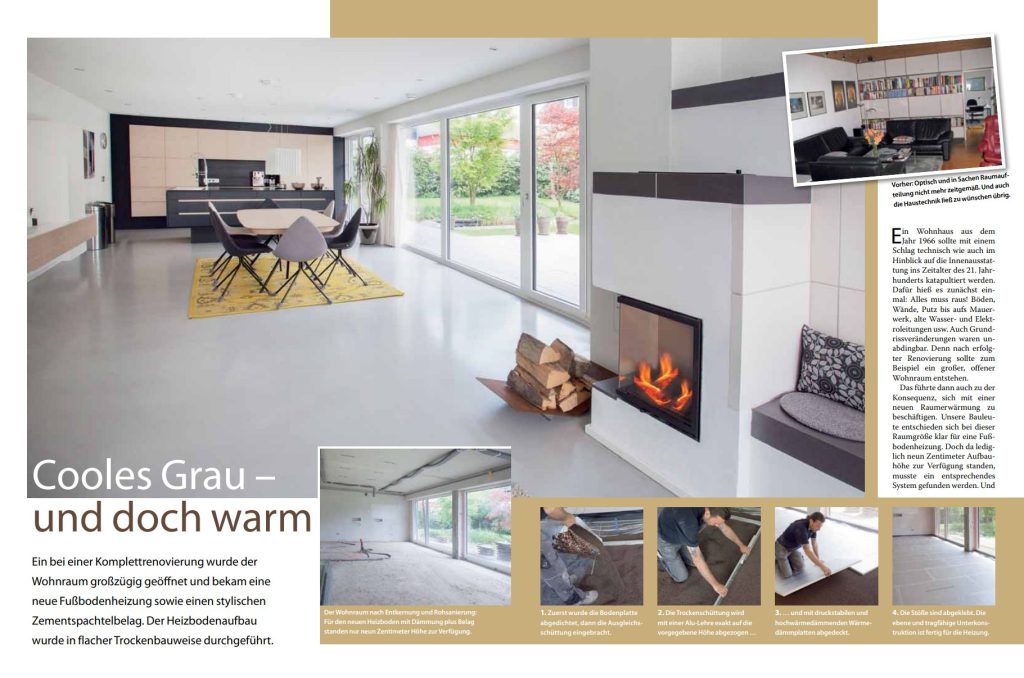 Altbausanierung: Fußbodenheizung mit Trockenestrich 1 Reportage über die Sanierung eines Hauses mit Einbau einer Fußbodenheizung und einem Zementspachtelbelag. Die einzelnen Schritte sind im Beitrag oder der PDF zu finden.