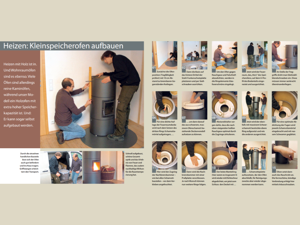 Bildergalerie zur Schritt für Schritt Anleitung, wie ein Kleinofen aufgebaut wird.