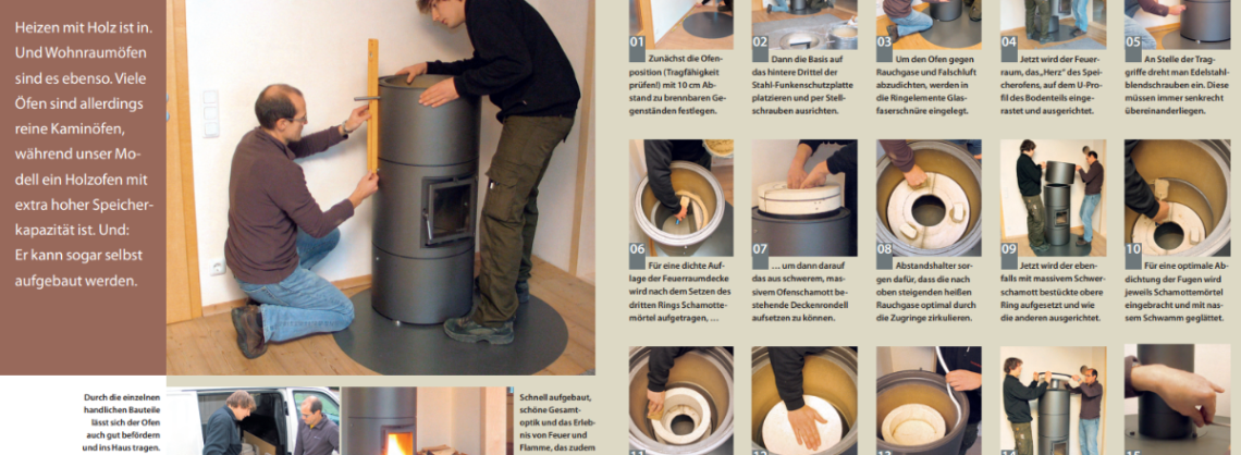 Bildergalerie zur Schritt für Schritt Anleitung, wie ein Kleinofen aufgebaut wird.