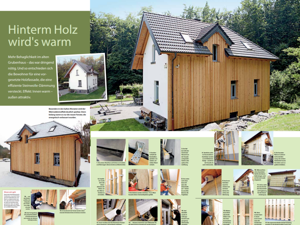 Bildergalerie einer Schritt für Schritt Anleitung zur Dämmung einer Holzfassade mit Steinwolle.