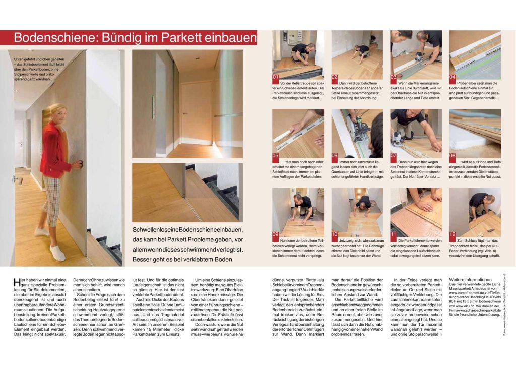 Bodenschiene im Parket einbauen 1 Baureportage zum Einbau einer Bodenschiene im Parkett mit Bildern und schriftlicher Beschreibung.