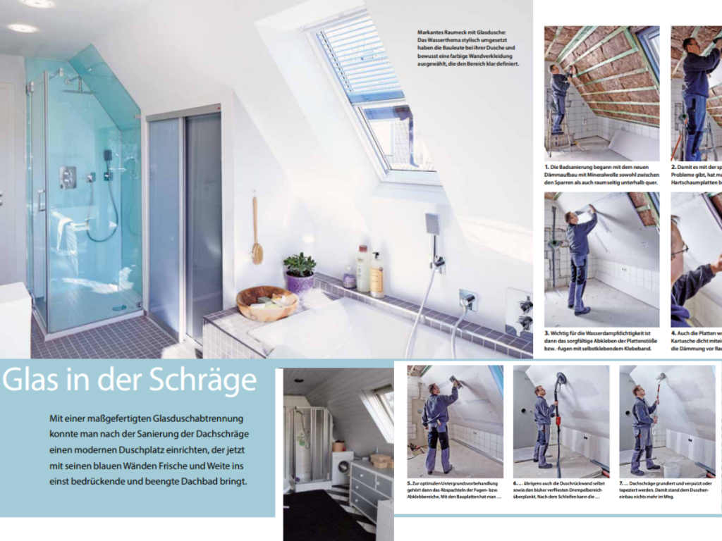 Bildergalerie einer Schritt für Schritt Anleitung um eine Dusche in der Dachschräge einzubauen.