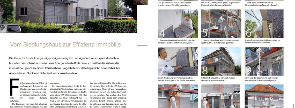 Baureportage einer Fassadendämmung mit Dalmatinerplatten, mit Bildern und schriftlicher Beschreibung