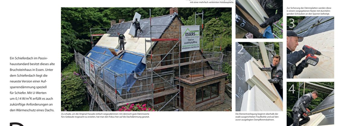 Baureportage für ein Schieferdach auf einem Passivhaus mit Bildern und schriftlicher Beschreibung