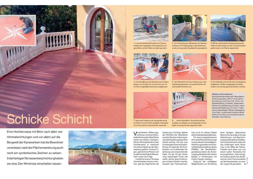 Terrasse: Flächensanierung mit farbiger Beschichtung 1 Baureportage einer Terrassensanierung mit Bildern und schriftlicher Beschreibung.