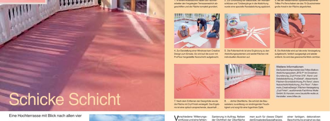 Baureportage einer Terrassensanierung mit Bildern und schriftlicher Beschreibung.