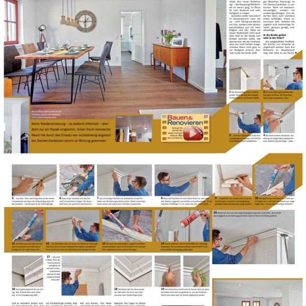 Schritt für Schritt Anleitung zum Anbringen von Deckenleisten mit Fotos und textlicher Erklärung, um es als Do it yourself zu erledigen