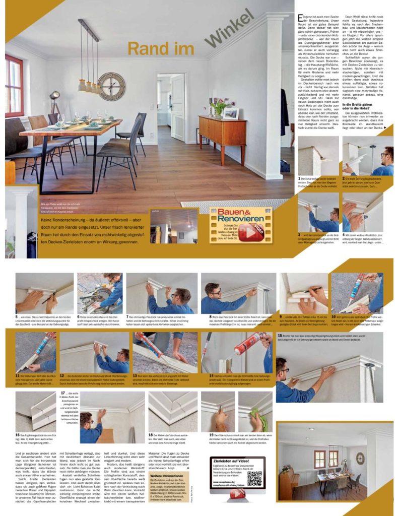 Schritt für Schritt Anleitung zum Anbringen von Deckenleisten mit Fotos und textlicher Erklärung, um es als Do it yourself zu erledigen