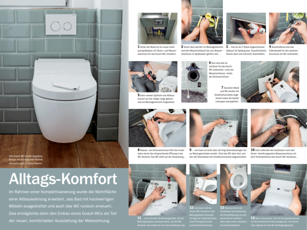 Bildergalerie einer Schritt für Schritt Anleitung für den Einbau eines Dusch WC.