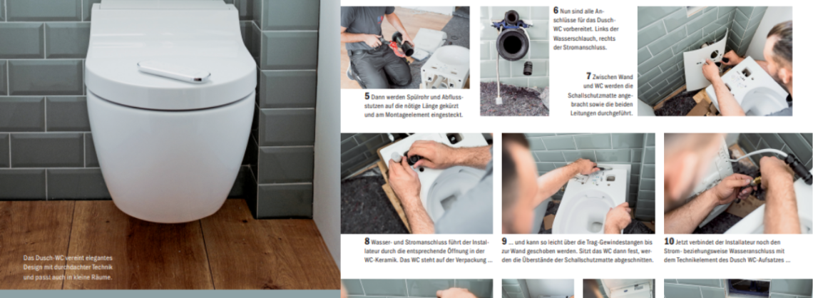 Bildergalerie einer Schritt für Schritt Anleitung für den Einbau eines Dusch WC.