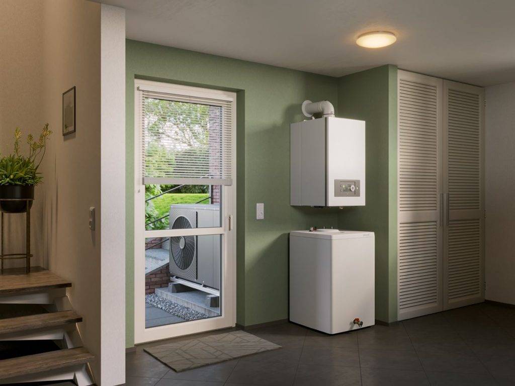 Hybridheizung Altbau Wärmepumpe BLW Eco.1 mit Gas-Brennwertwandkessel WGB.1 und Kit 65 sowie Speicher BS120C