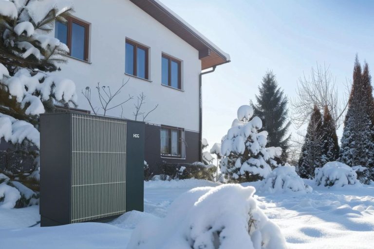 Wärmepumpe im Winter mit Schnee